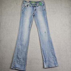VTG Pepe Jeans Womens 25 Blue Bootcut Low Rise Embroidered Artsy Y2K Preppy Punk